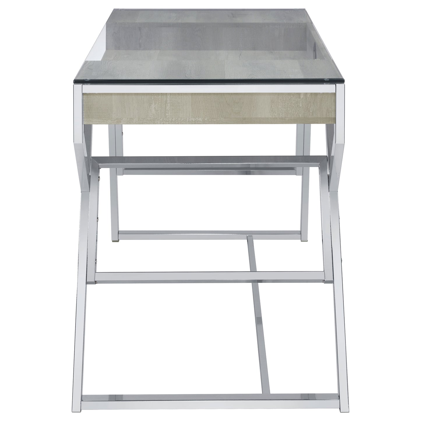 Emelle 56-inch Glass Top Writing Desk Grey Driftwood