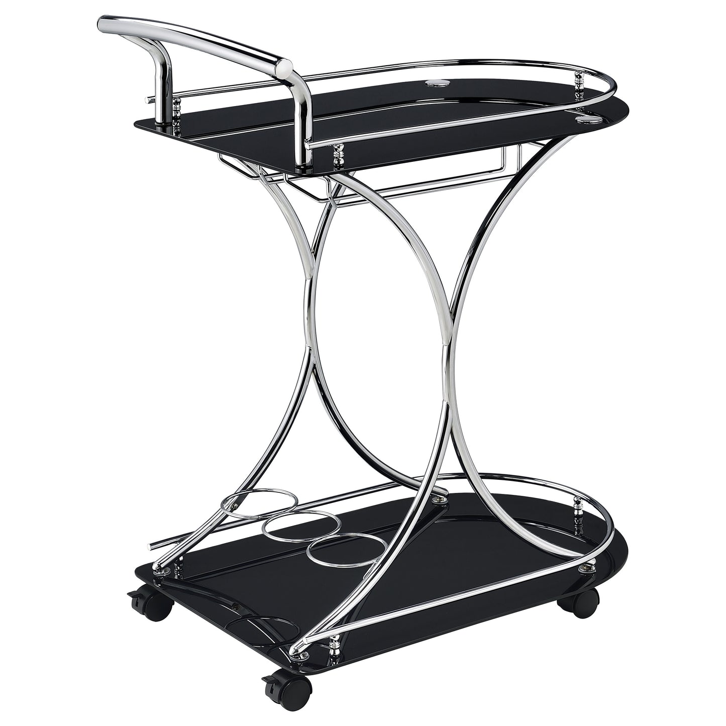 Elfman 2-tier Glass Shelf Metal Bar Cart Black and Chrome