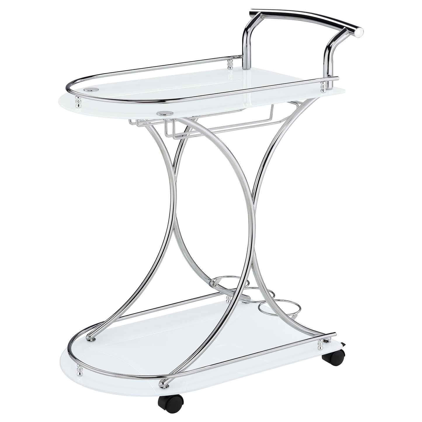 Elfman 2-tier Glass Shelf Metal Bar Cart White and Chrome