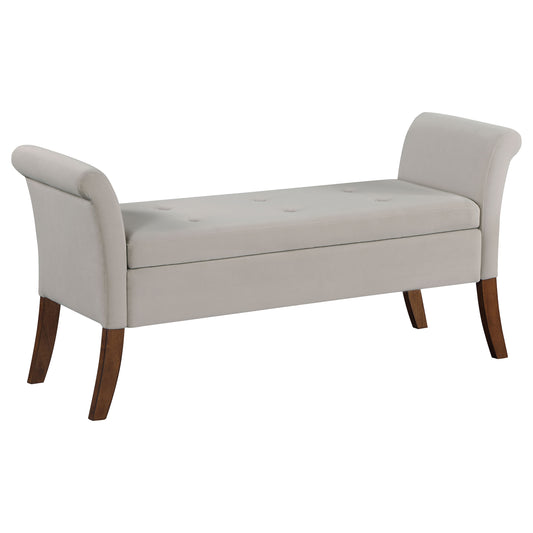 Farrah Velvet Upholstered Rolled Arm Storage Bench Beige