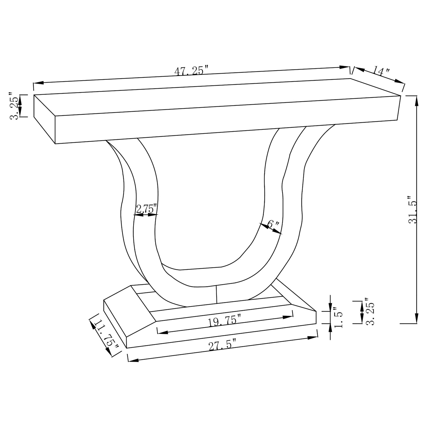 Saanvi U-shaped Mirrored Entryway Console Table Silver