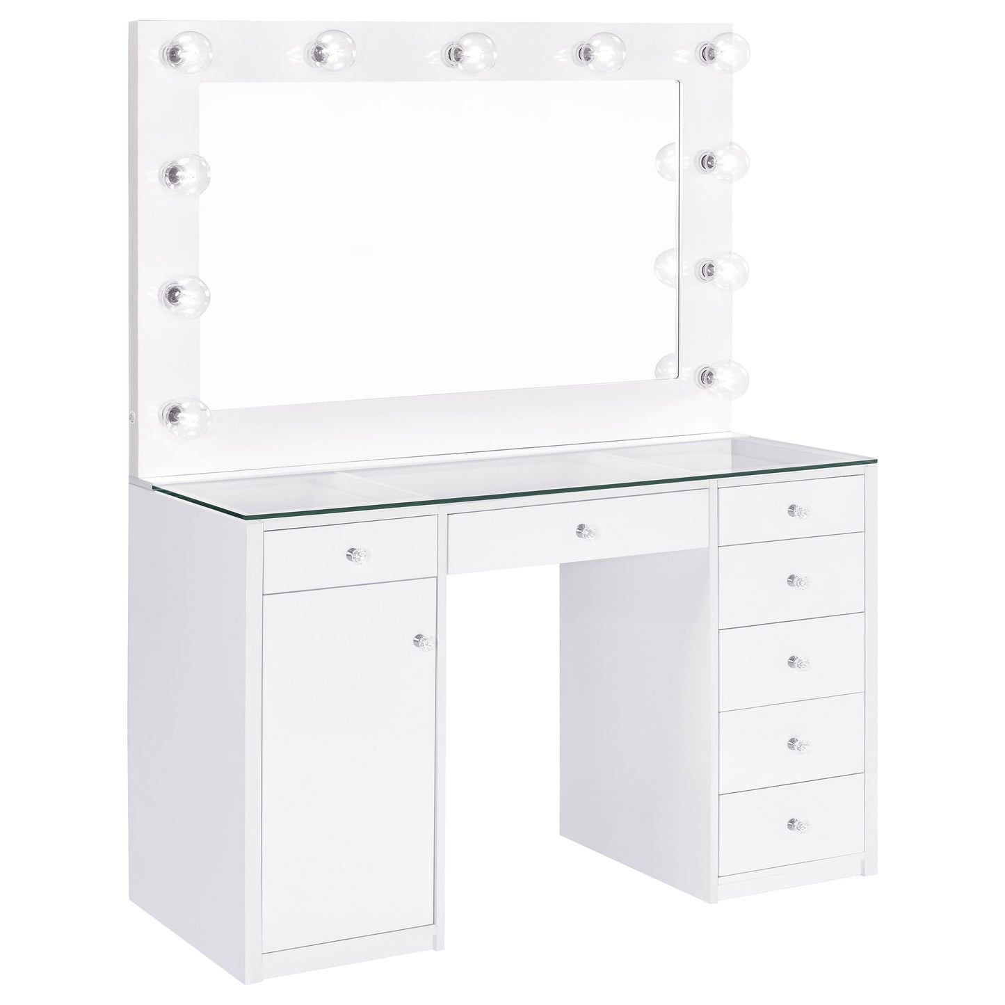 Acena 7-drawer Vanity Set with Lighting White High Gloss