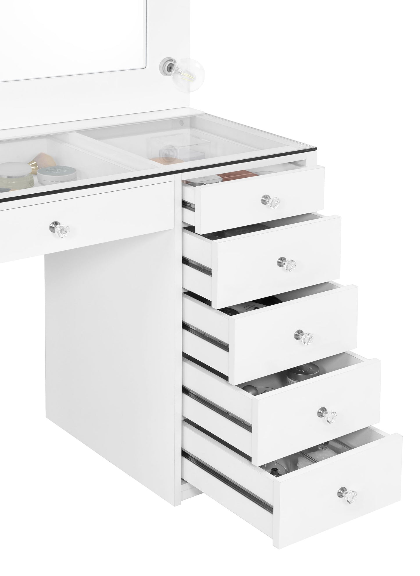 Acena 7-drawer Vanity Set with Lighting White High Gloss