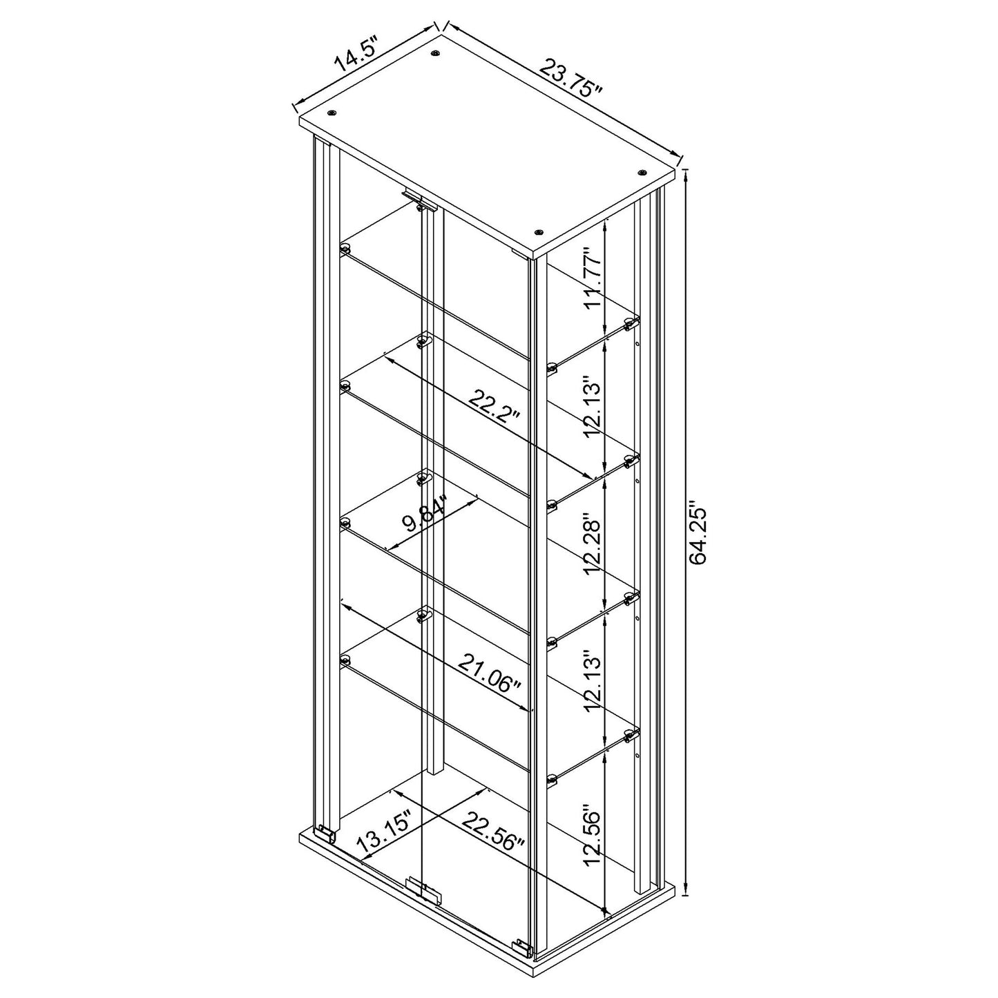 Delphinium 5-shelf Clear Glass Curio Display Cabinet Black