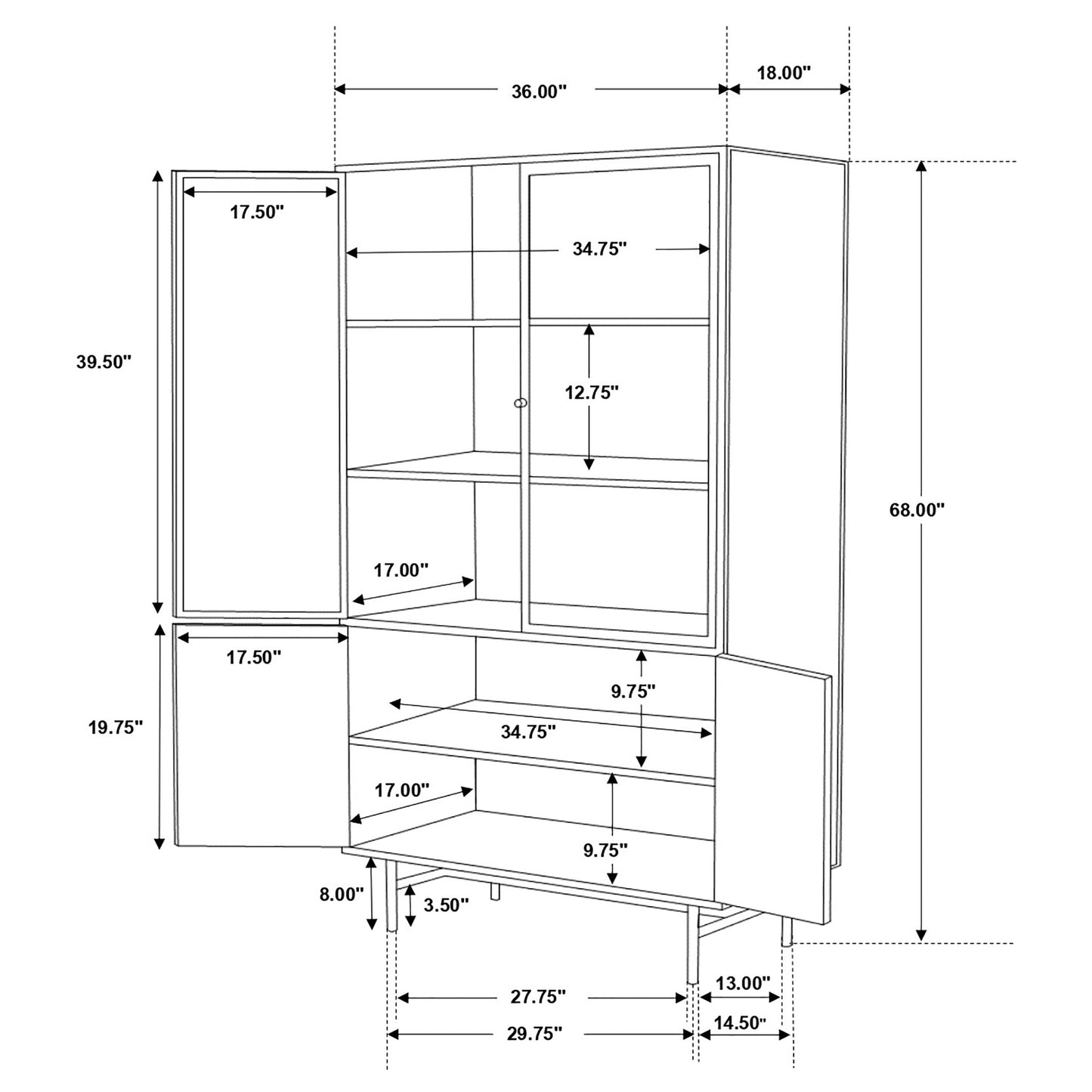 Santiago 4-door Metal Tall Storage Cabinet Matte Black