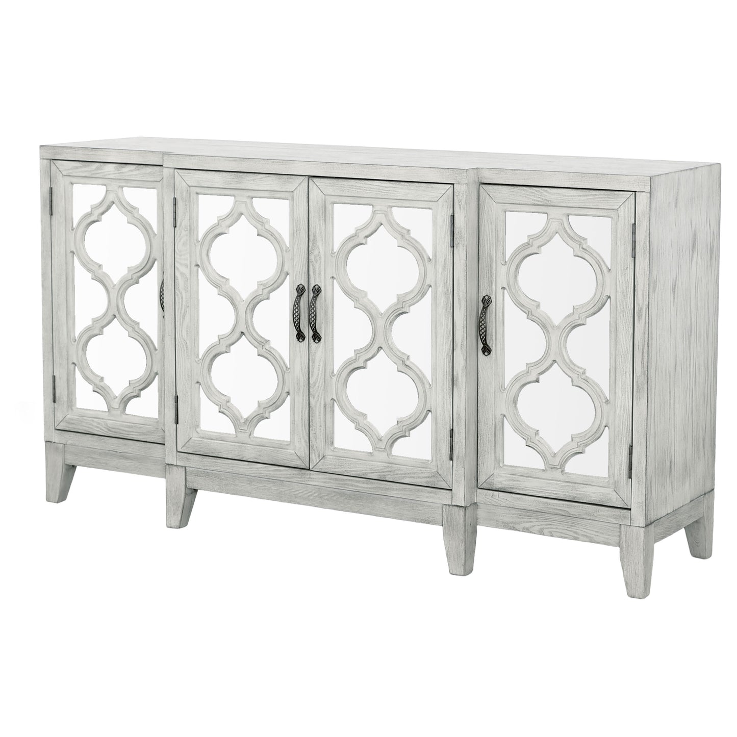 Mckellen 4-door Wood Trellis Accent Cabinet Distressed White