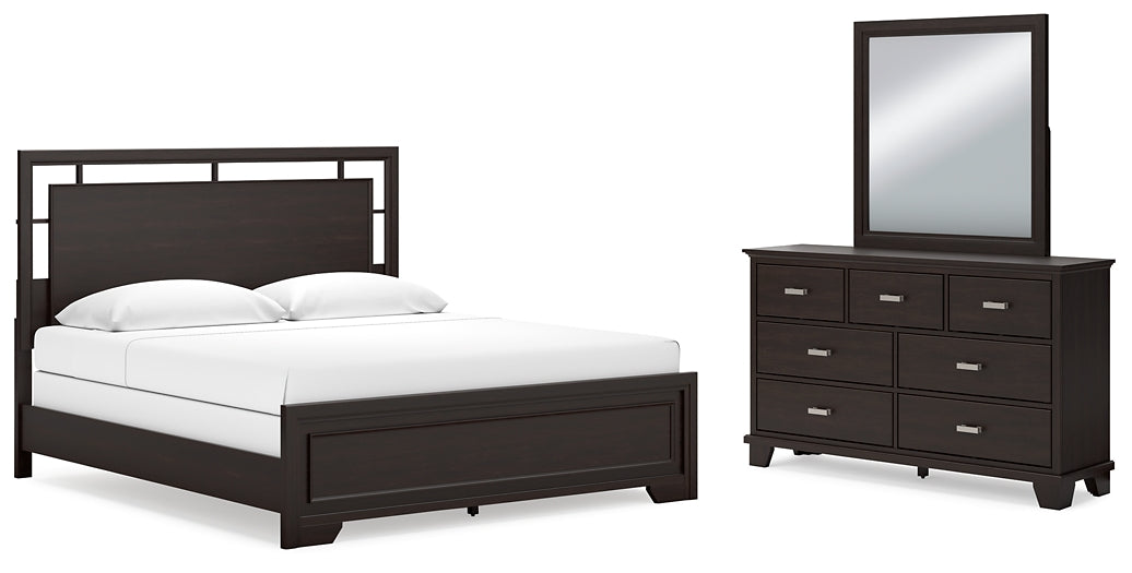 Covetown King Panel Bed with Mirrored Dresser