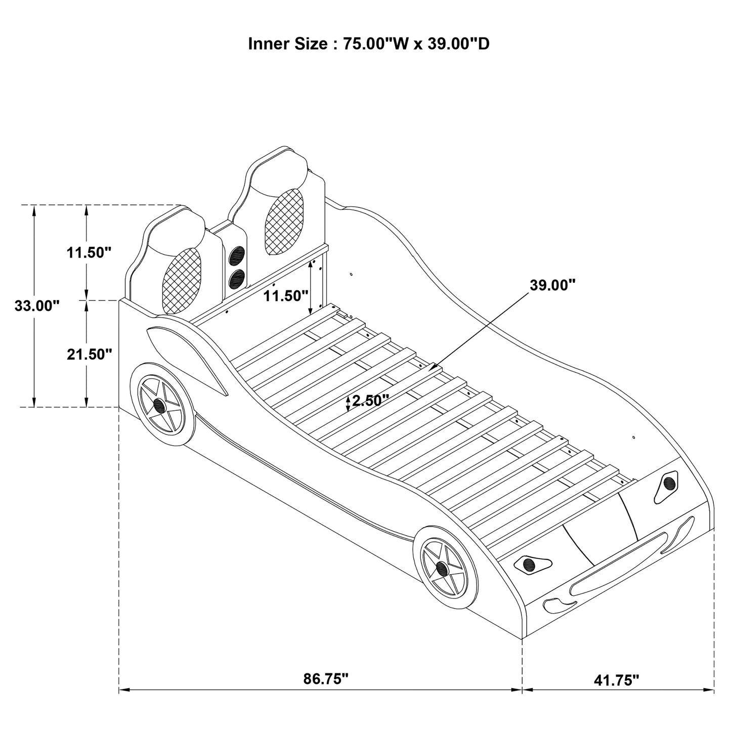 Cruiser Wood Twin LED Car Bed White