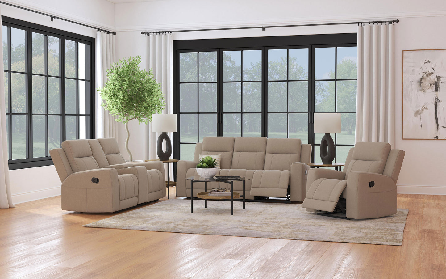 Brentwood Upholstered Motion Reclining Loveseat Taupe