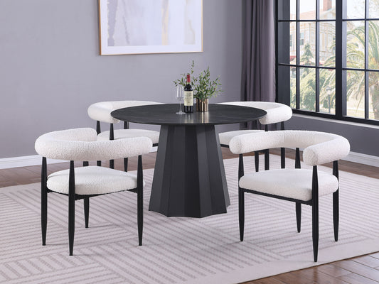 Camden 5-piece Round Faux Marble Top Dining Table Set Black