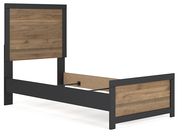 Vertani Twin Panel Bed with Mirrored Dresser