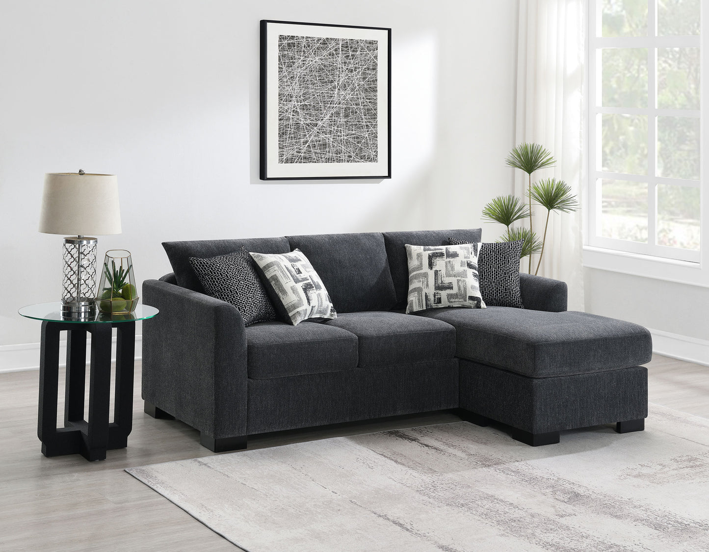 Storey Upholstered Sleeper Sectional Chaise Sofa Dark Grey