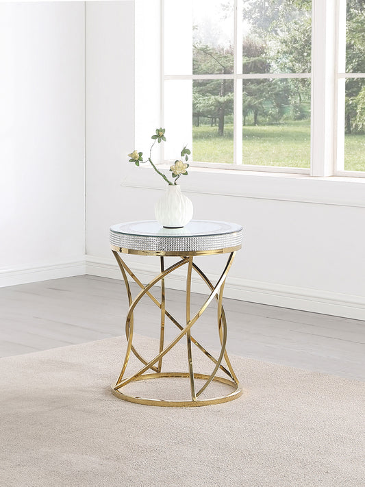 Elise Round Mirror Top Stainless Steel End Table Gold