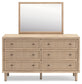 Cielden Full Upholstered Panel Bed with Mirrored Dresser, Chest and 2 Nightstands