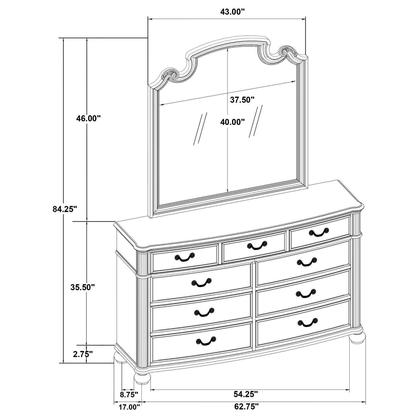 Celina 9-drawer Dresser with Mirror Black