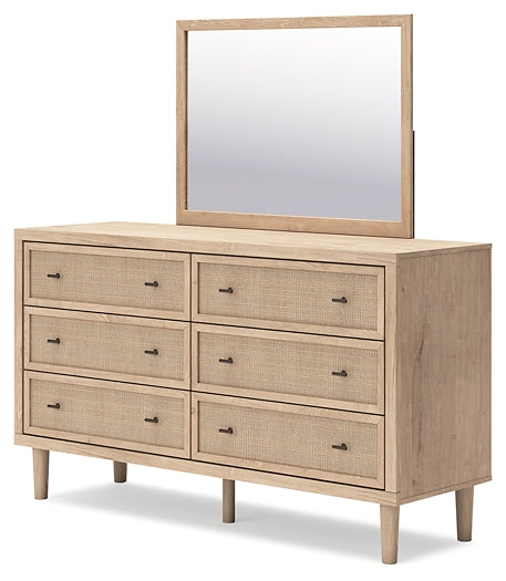 Cielden Full Upholstered Panel Bed with Mirrored Dresser and Chest