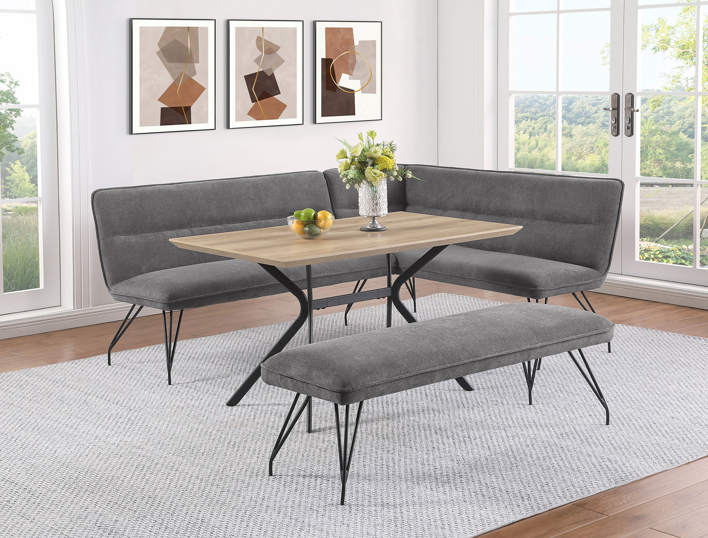 Dodson Fabric Upholstered L-Shaped Nook Dining Bench Grey