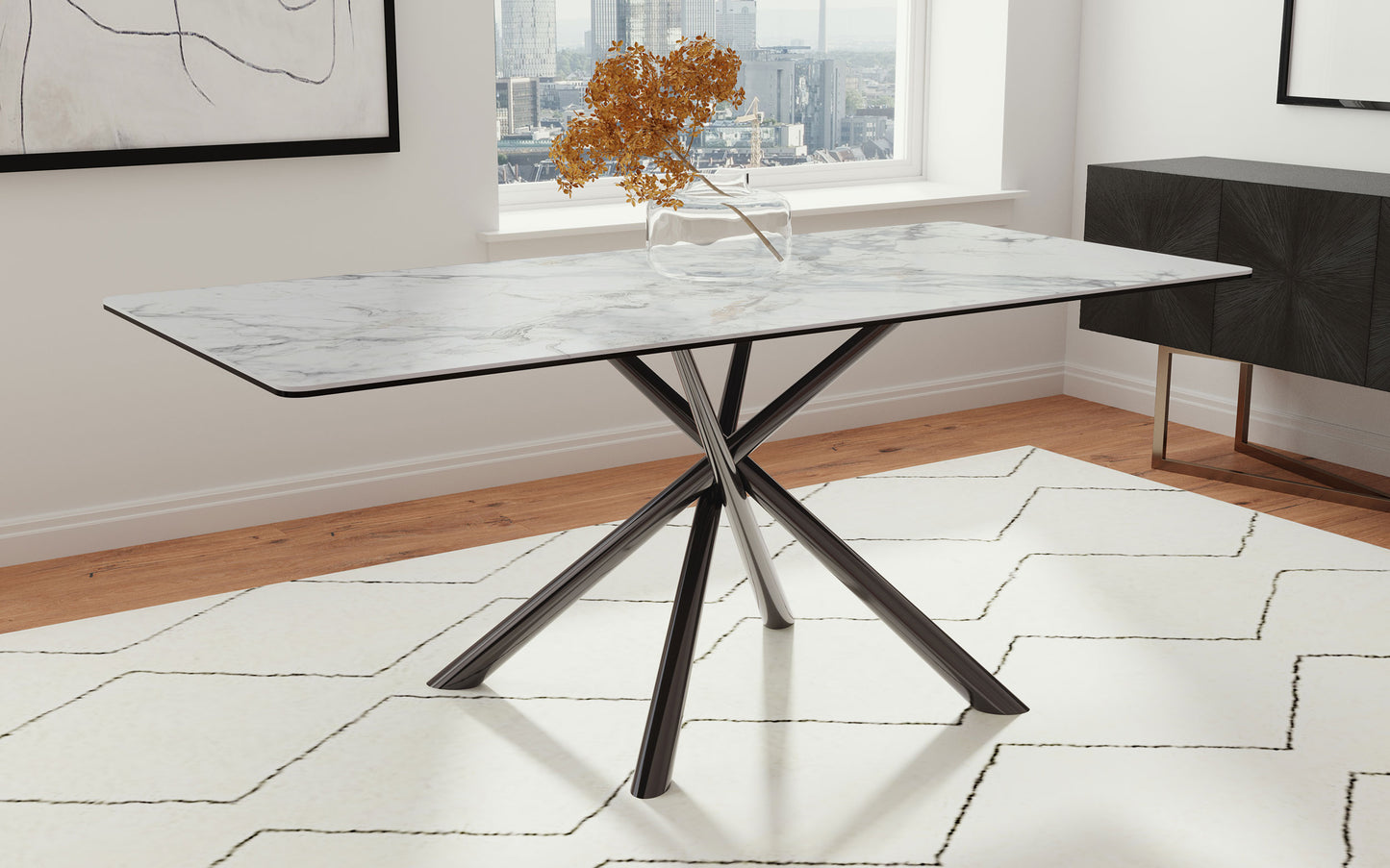 Carvell Rectangular Sintered Stone Dining Table Mirage White