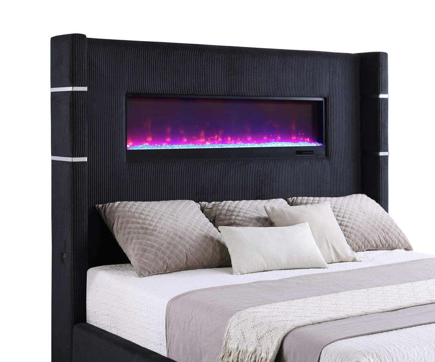 Tisdall 67-inch Upholstered Eastern King Fireplace Bed Black