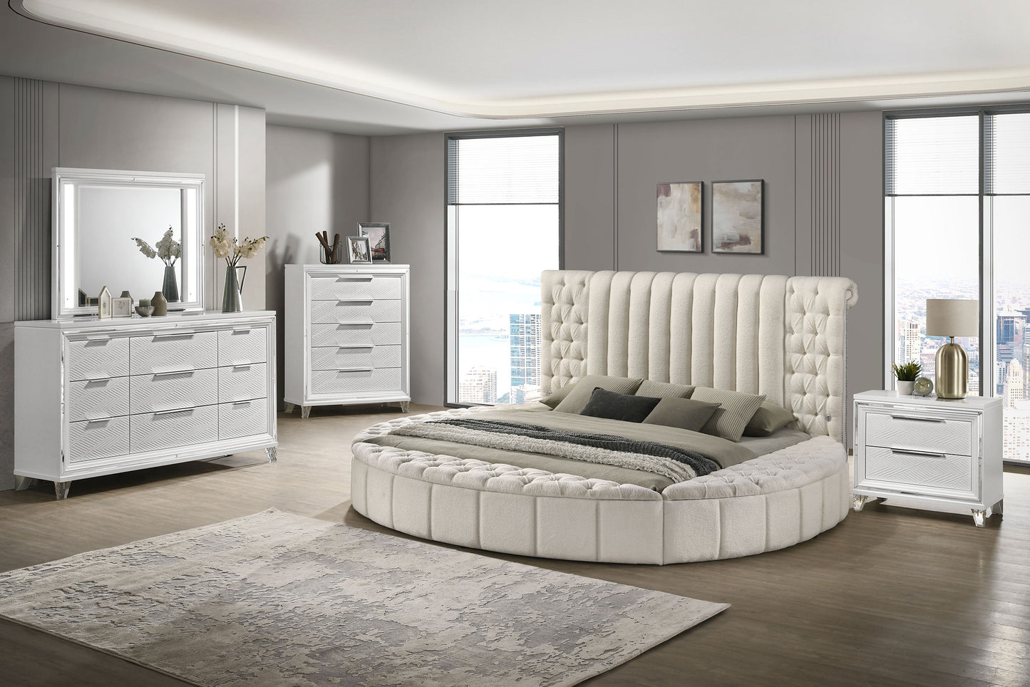 Sonya Upholstered Queen Round Storage Bed Ivory