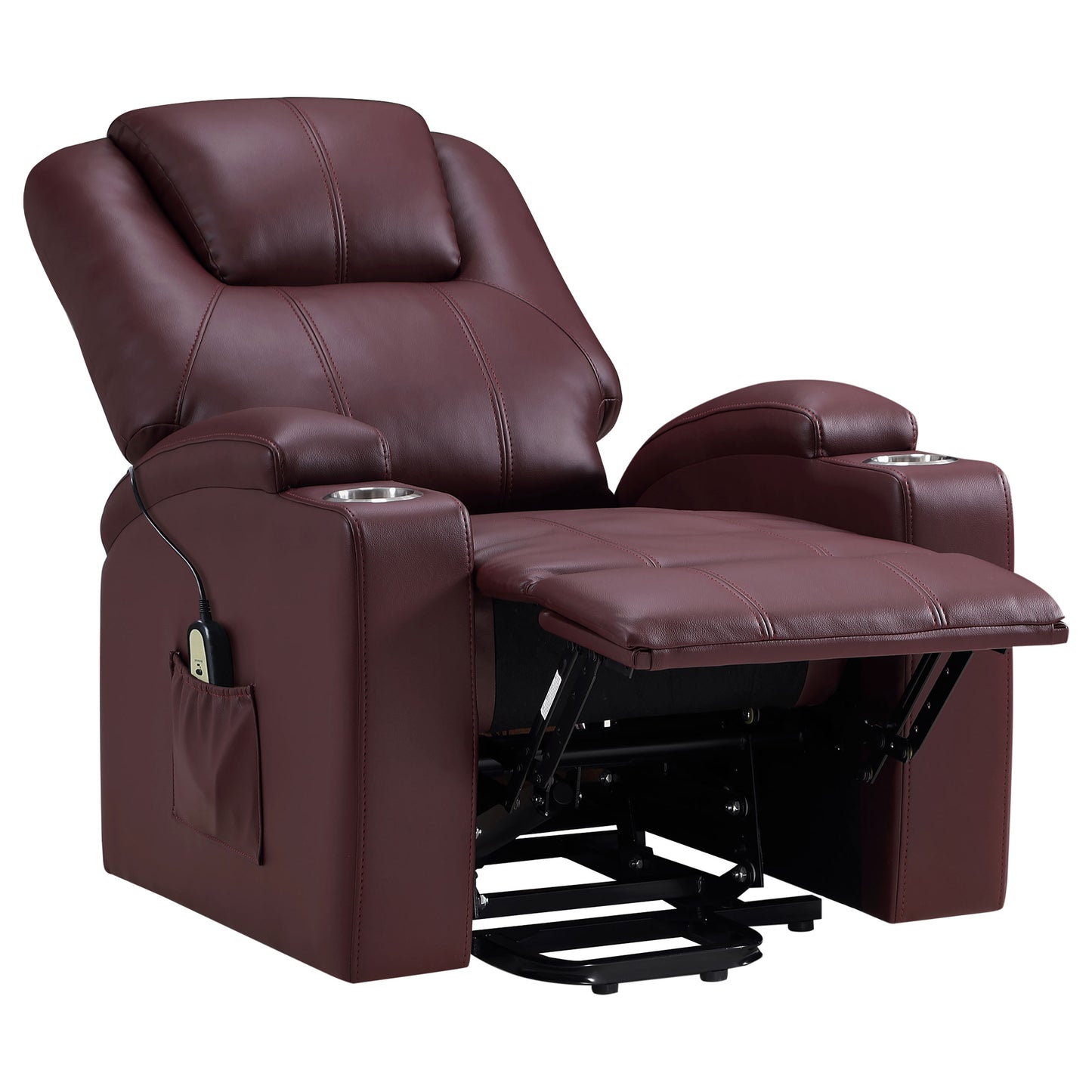 Armstrong Upholstered Power Lift Massage Recliner Wine Red