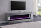 Vallerie 71" TV Stand with Visual Flame Box Grey Mirror