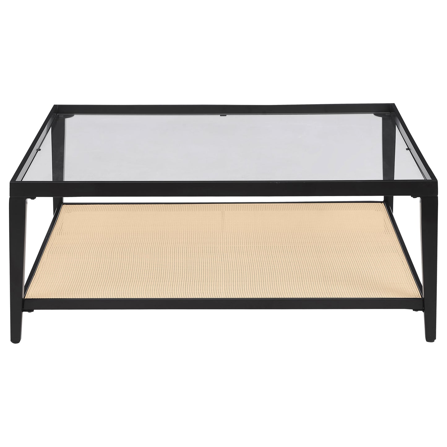 Amherst Glass Top Metal with Cane Shelf Coffee Table Black