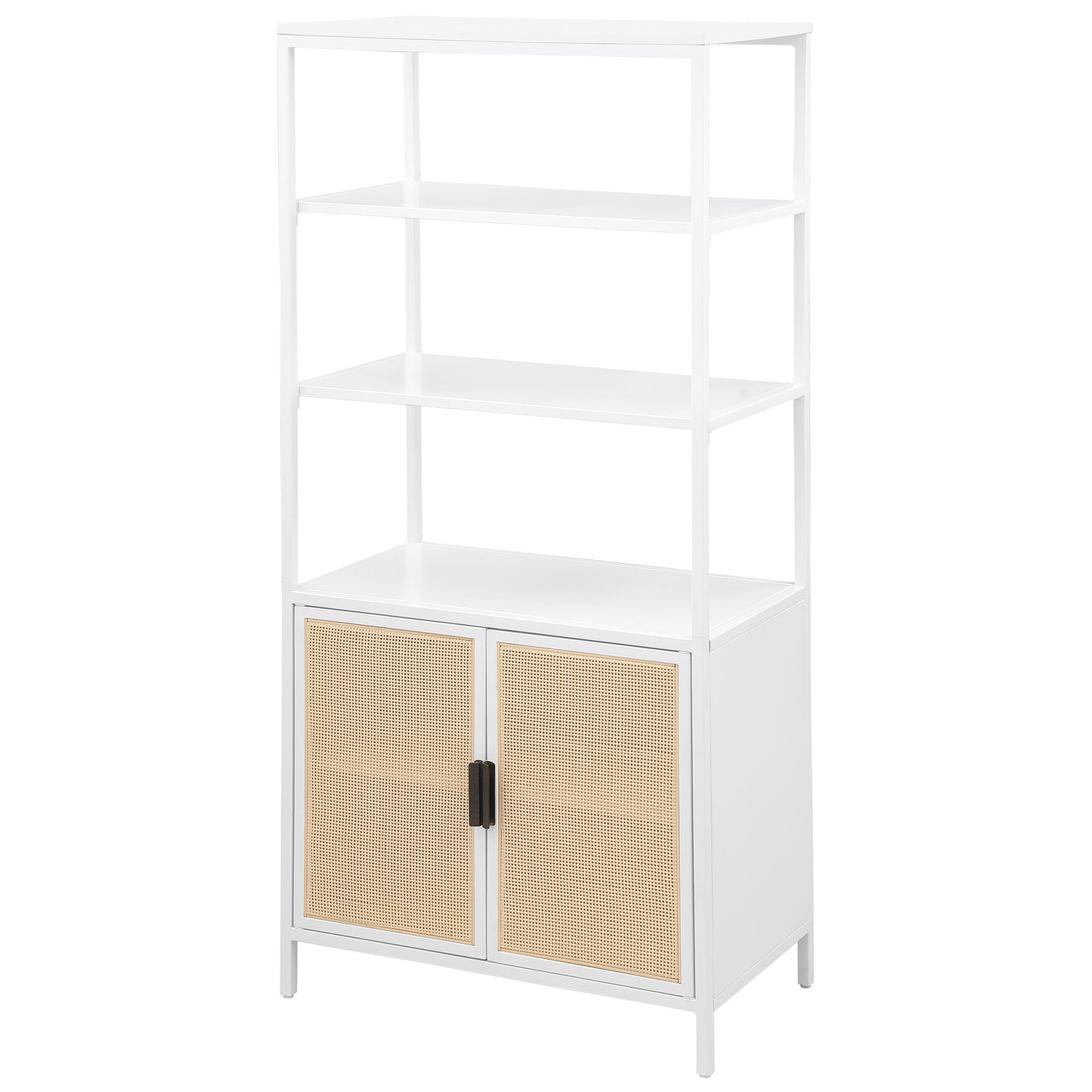 Amherst 3-shelf Radio Weave Cane Metal Accent Cabinet White