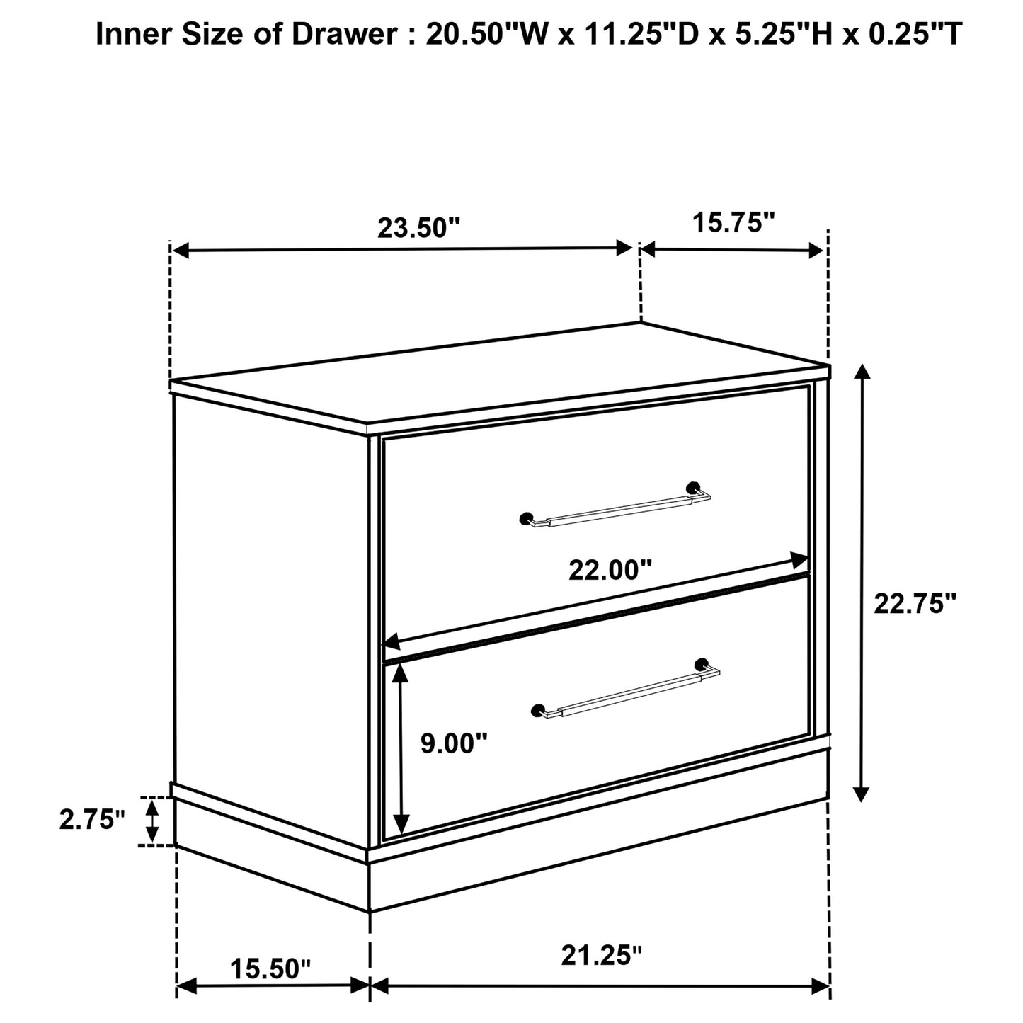 Fenwick 2-drawer Nightstand Bedside Table Grey Oak