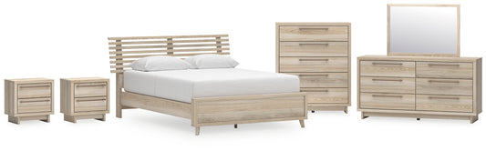 Hasbrick Queen Panel Bed with Mirrored Dresser, Chest and 2 Nightstands