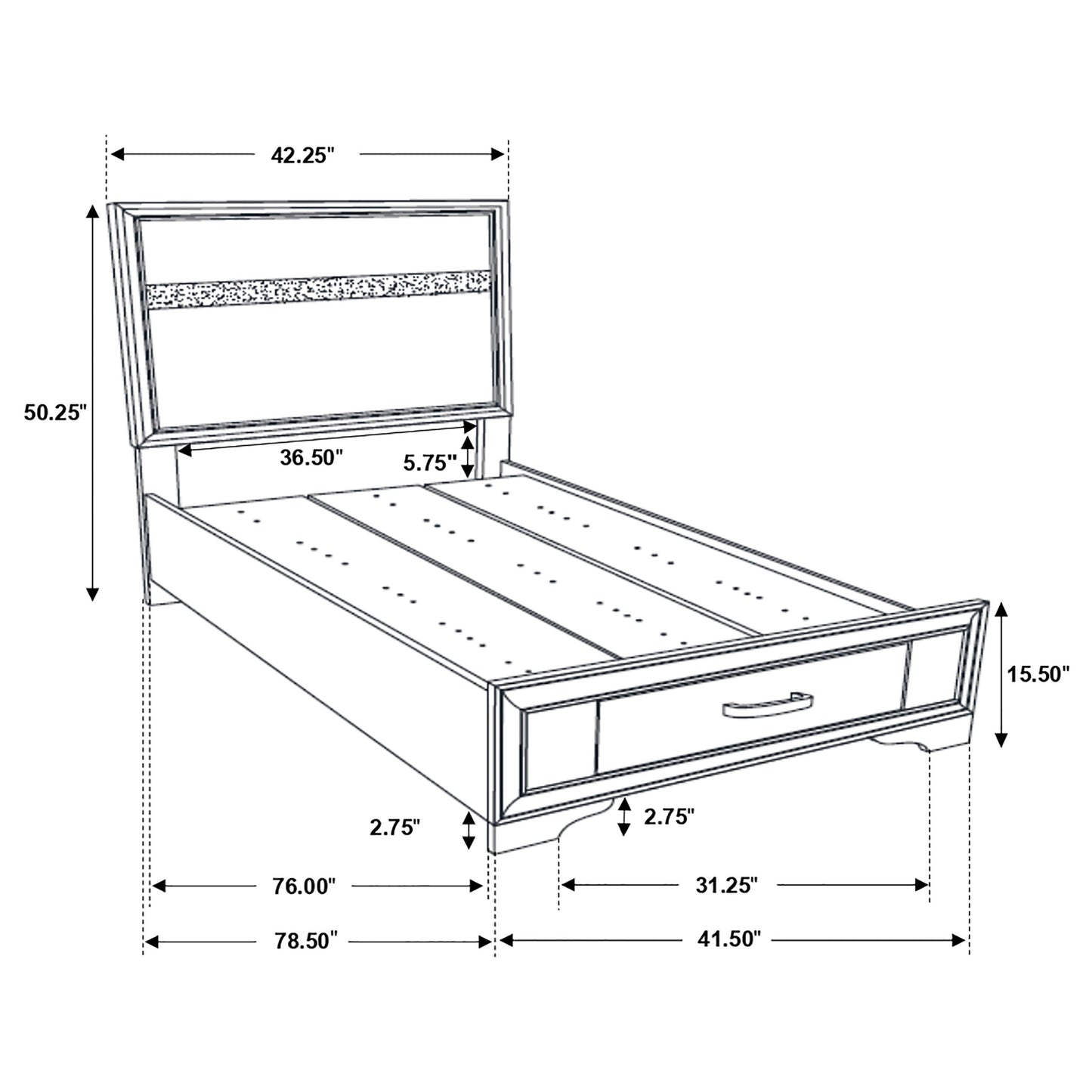 Miranda 51-inch Wood Twin Storage Panel Bed Black