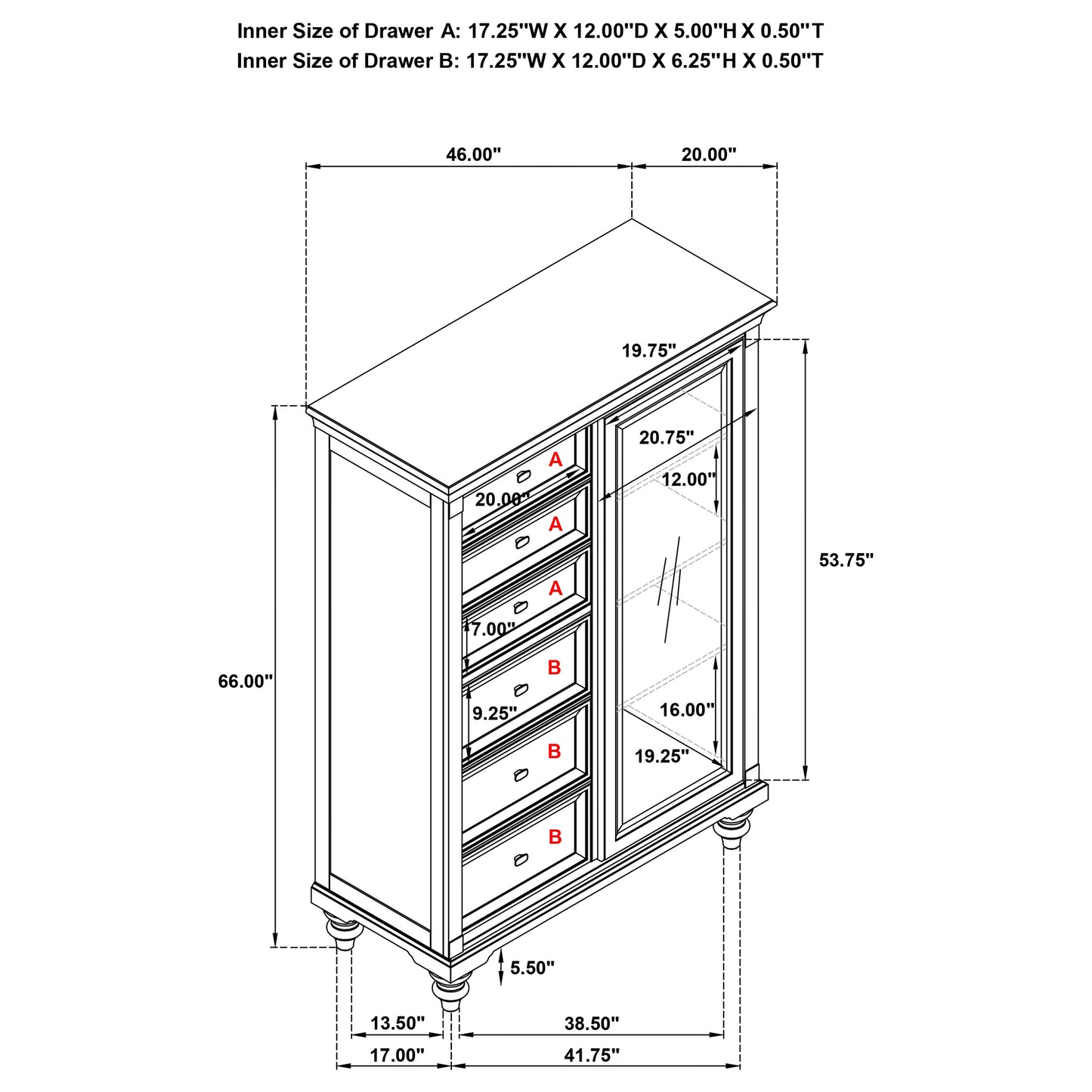 Andover 6-drawer Tempered Glass Door Chest Dark Oak