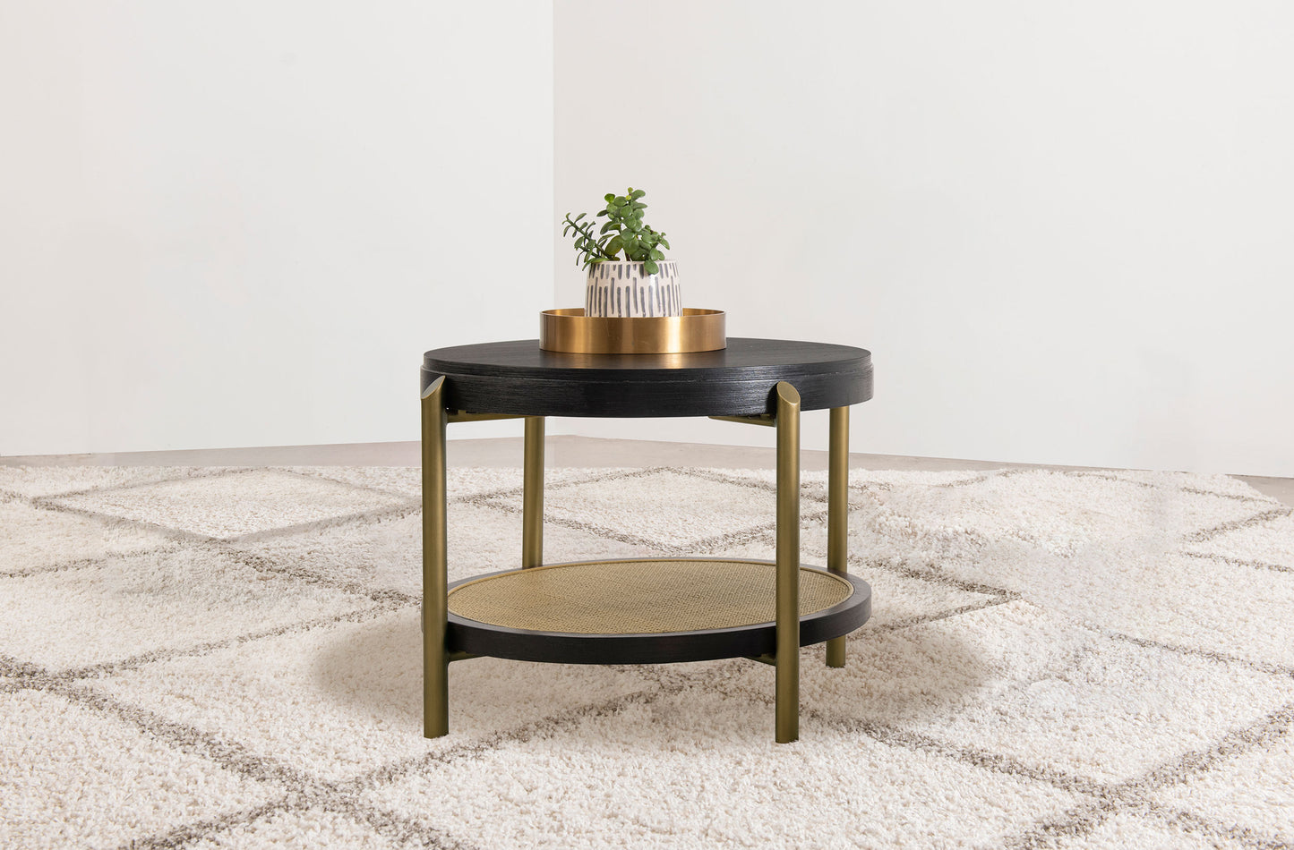 Arini Round End Side Table With Storage Shelf Black