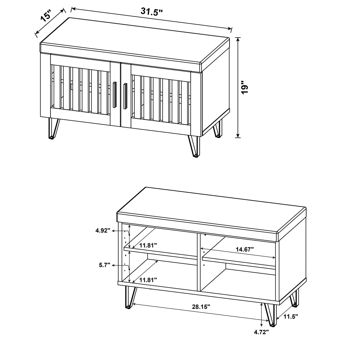 Addie 2-door Padded Entryway Shoe Storage Bench Smoked Oak