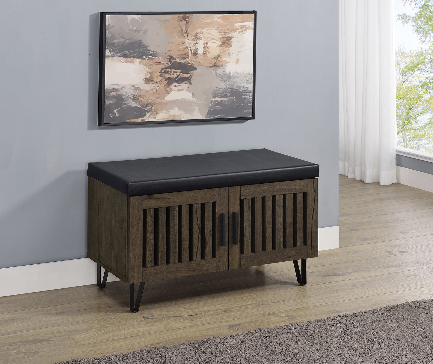 Addie 2-door Padded Entryway Shoe Storage Bench Smoked Oak