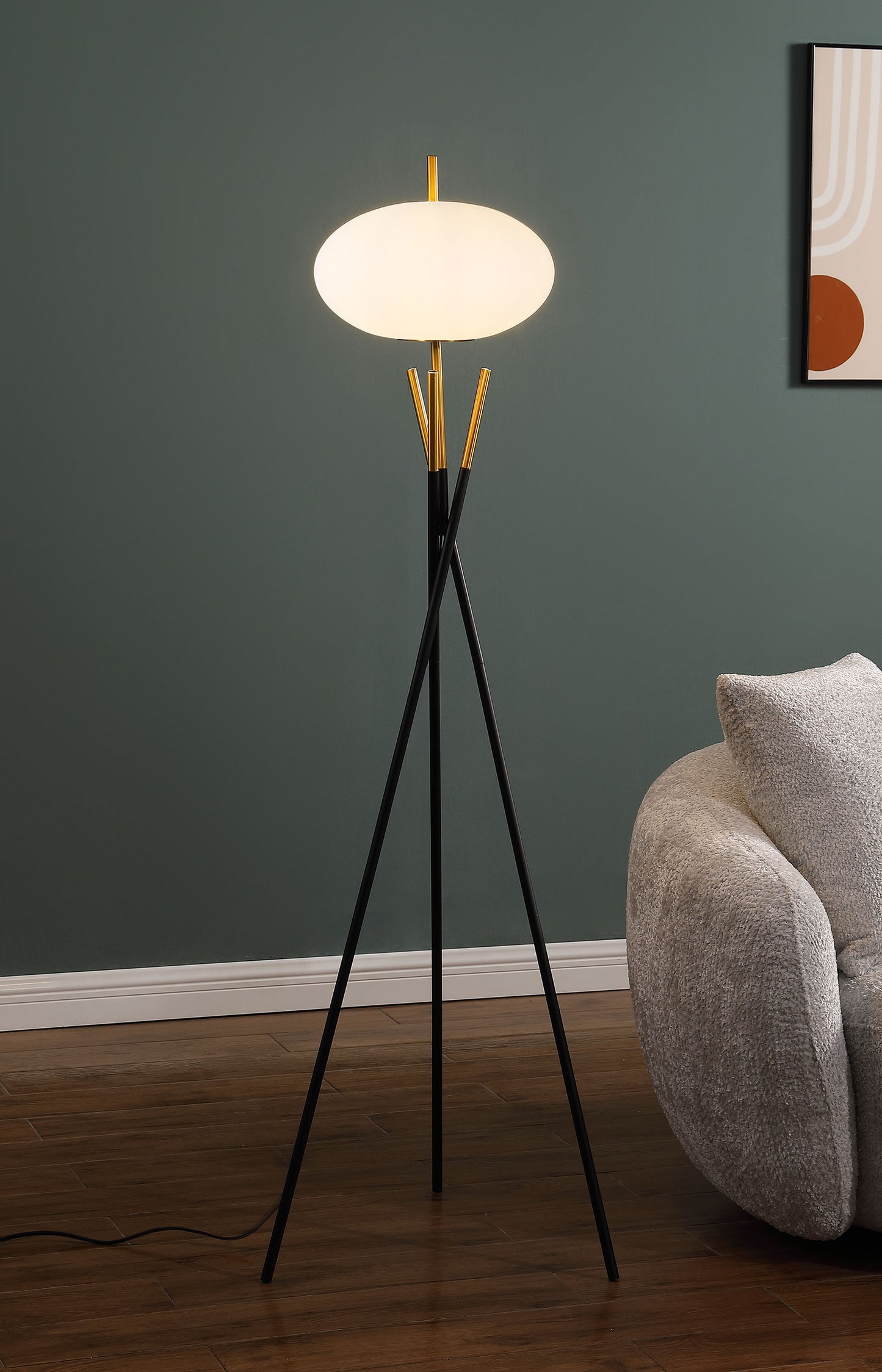 Layton White Orb Shade Tripod Floor Lamp Black