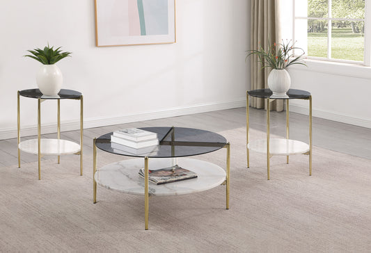 Jonelle 3-piece Round Coffee and End Table Set Gold